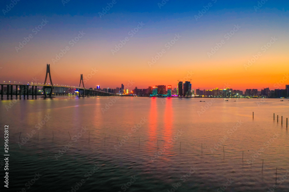 The view of Zhanjiang Bay in Guangdong at dusk