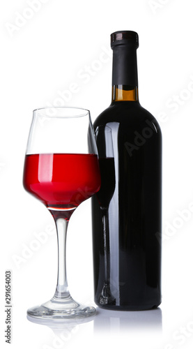 Red wine bottle and glass w...