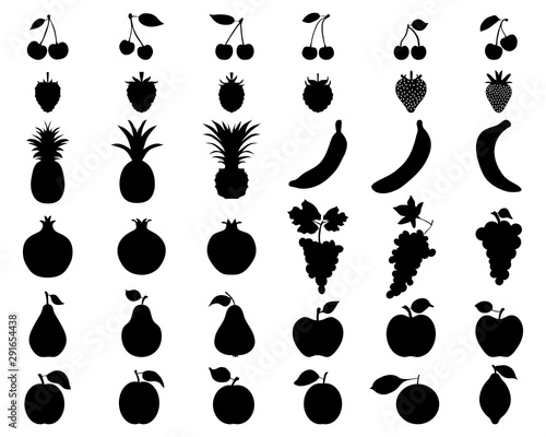 Black silhouettes of fruit, vector icon set for web and mobile