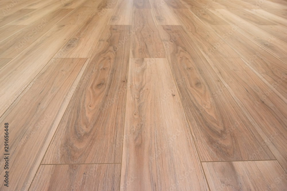 Interior new wood floor texture low angle space view background Stock