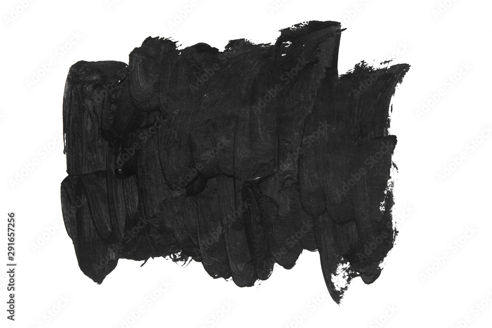 Black brush strokes on white paper isolated. Black brush strokes on white paper isolated.