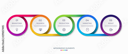 Timeline infographics with 5 options. Can be used for web, diagram, chart, info graph, business process