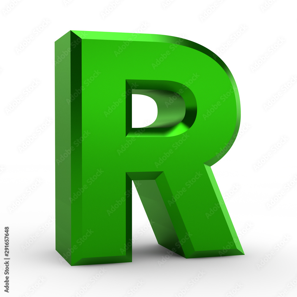 R green alphabet word on white background illustration 3D rendering R green alphabet word on white background illustration 3D rendering