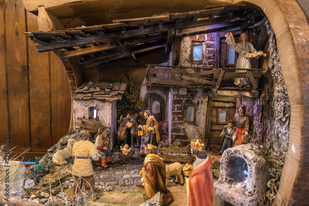 Traditional nativity scene at the Baden-Baden Christmas market, Baden-Baden, Baden-Wuerttemberg, Germany, Europe Traditional nativity scene at the Baden-Baden Christmas market, Baden-Baden, Baden-Wuerttemberg, Germany, Europe