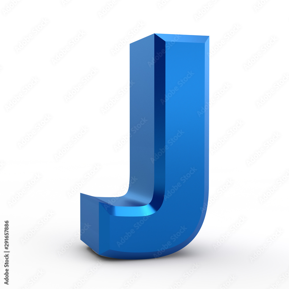 J blue alphabet word on white background illustration 3D rendering ...