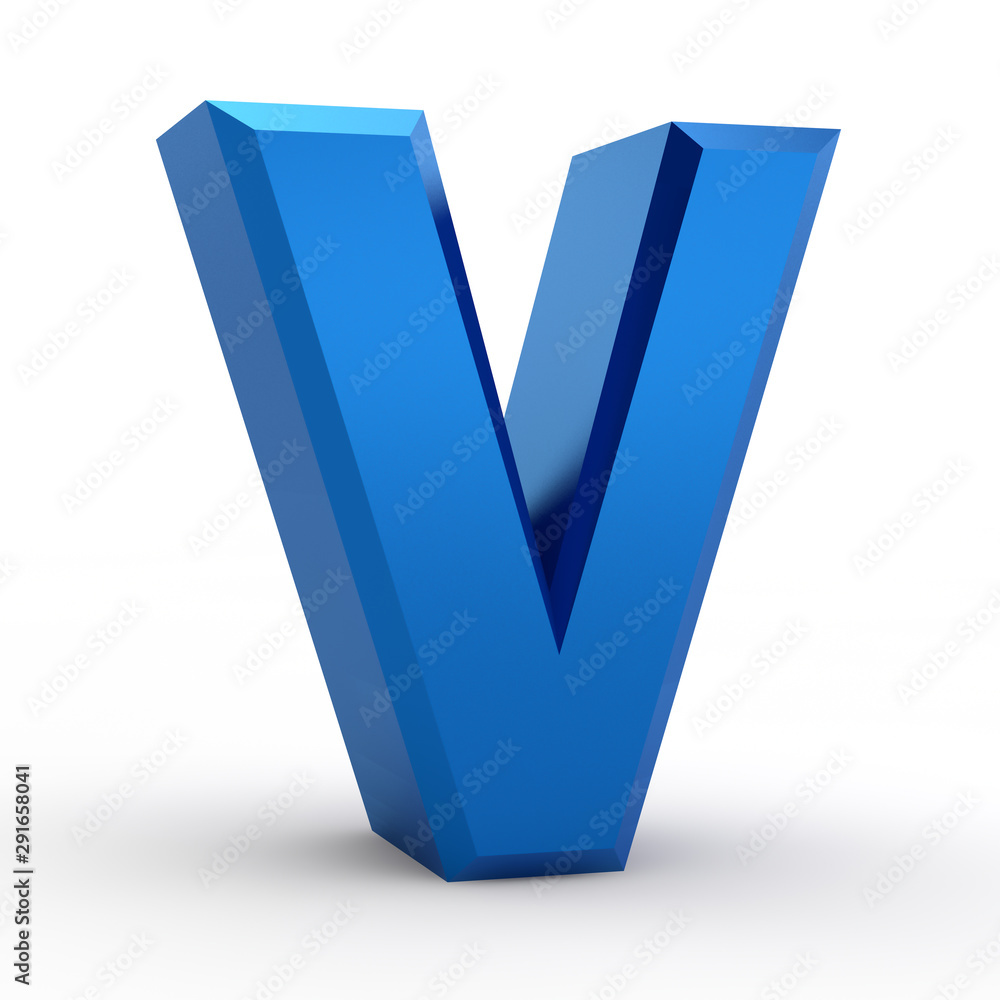 V blue alphabet word on white background illustration 3D rendering V blue alphabet word on white background illustration 3D rendering