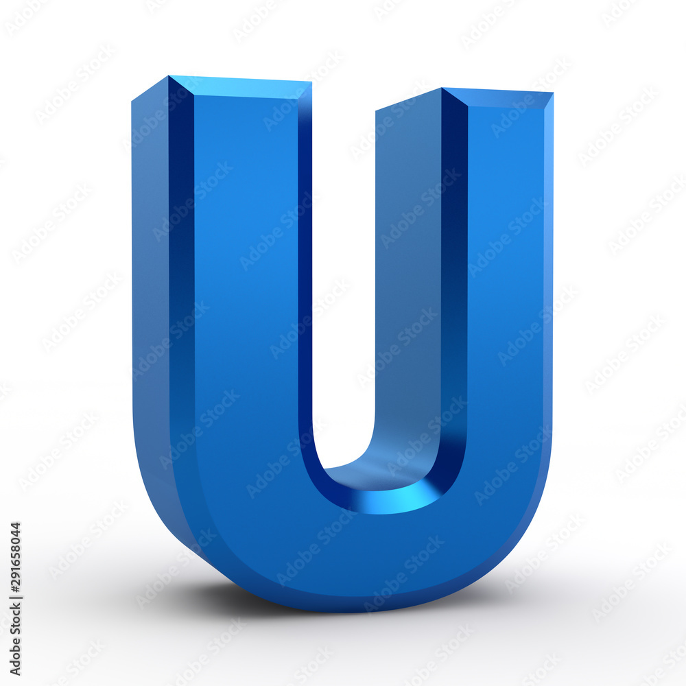 U blue alphabet word on white background illustration 3D rendering U blue alphabet word on white background illustration 3D rendering