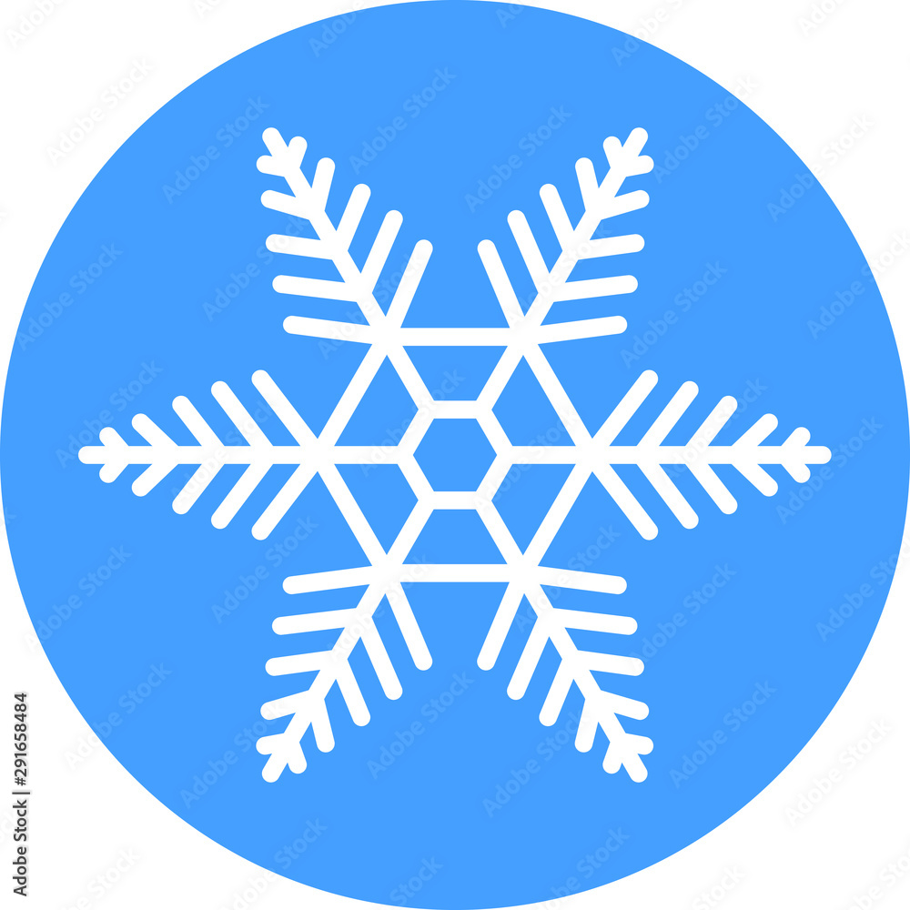 Snowflake icon. Christmas and winter theme. Simple flat white illustration on a blue background. Snowflake icon. Christmas and winter theme. Simple flat white illustration on a blue background.