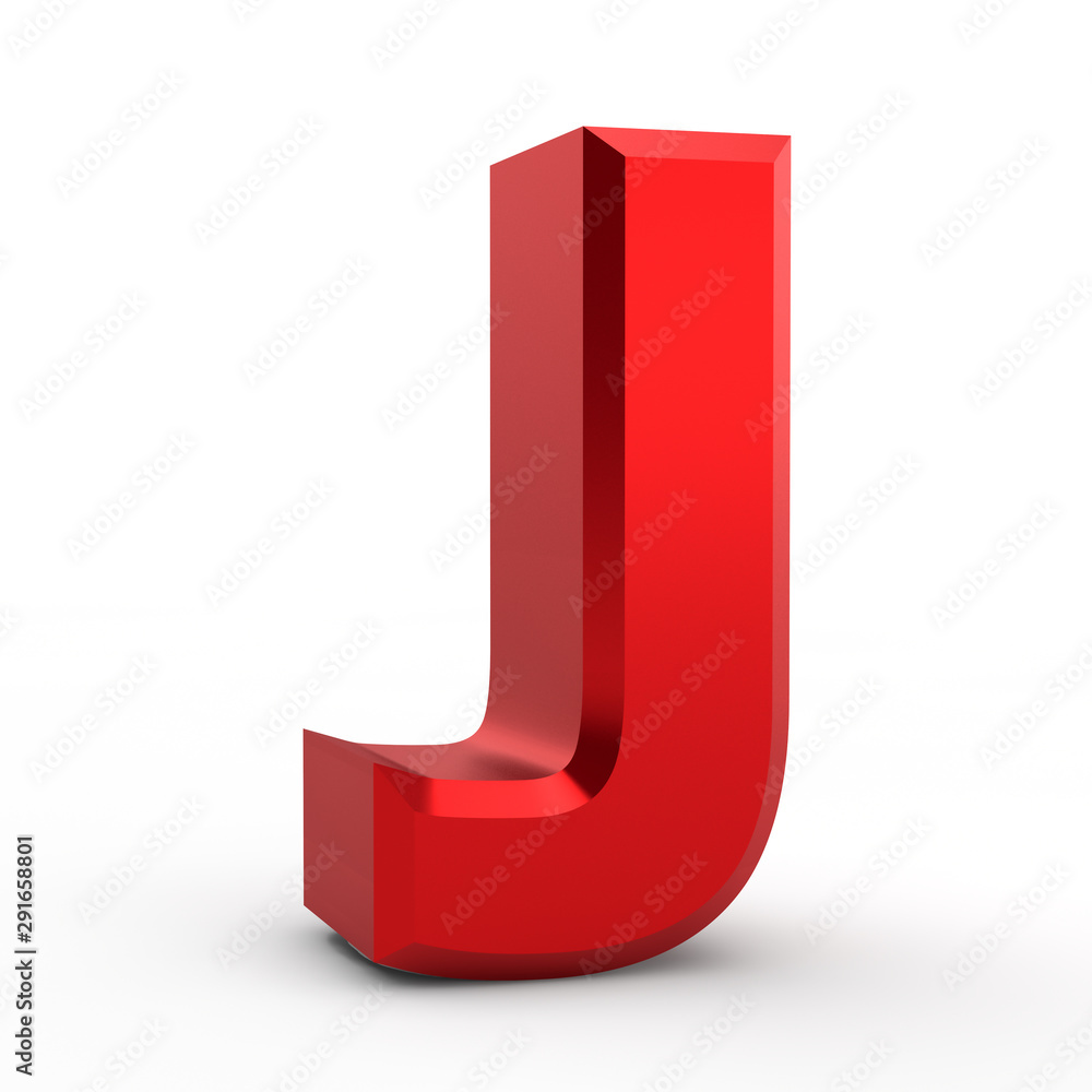 J red alphabet word on white background illustration 3D rendering ...