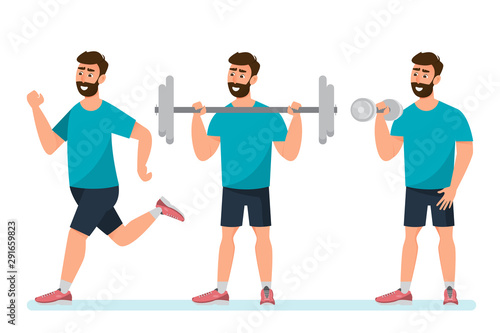 set of man exercise in the gym on a white background