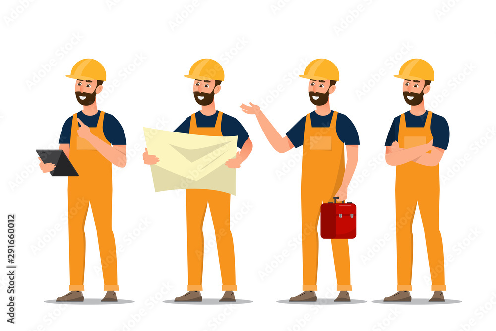 architect, foreman, engineering construction worker in different characte - obrazy, fototapety, plakaty 