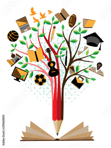 Creative splash red pencil with education and business symbol