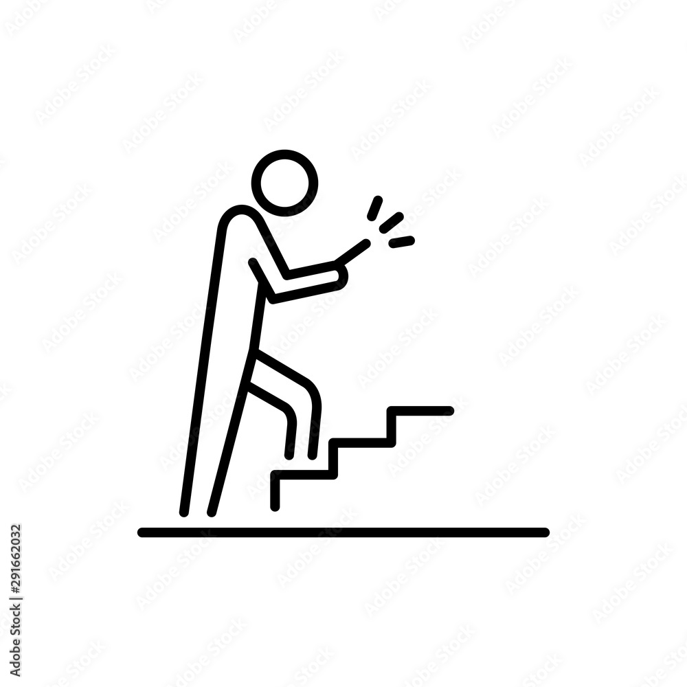 Man using smartphone on the stairs icon business people icon simple line flat illustration Man using smartphone on the stairs icon business people icon simple line flat illustration