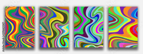 Liquid marble textured backgrounds. Wavy psychedelic backdrops. Abstract painting for wed design or print. Good for cards, covers and business presentations. Vector illustration.