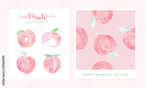 Set of Peach watercolor hand painted and Peach watercolor pattern seamless.