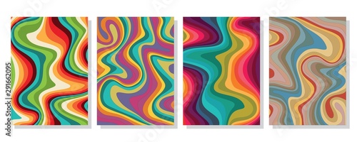 Liquid marble textured backgrounds. Wavy psychedelic backdrops. Abstract painting for wed design or print. Good for cards, covers and business presentations. Vector illustration.