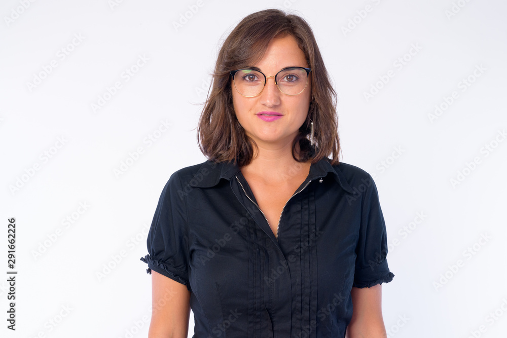 Face of beautiful businesswoman with eyeglasses looking at camera Face of beautiful businesswoman with eyeglasses looking at camera