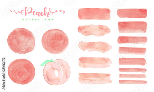 Set of Peach watercolor isolated on white background.