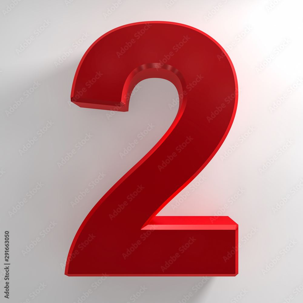 Number 2 red color collection on white background illustration 3D rendering Number 2 red color collection on white background illustration 3D rendering
