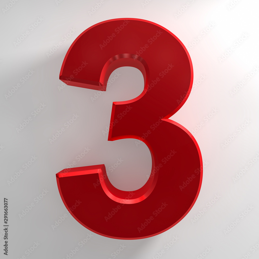 Number 3 red color collection on white background illustration 3D rendering Number 3 red color collection on white background illustration 3D rendering