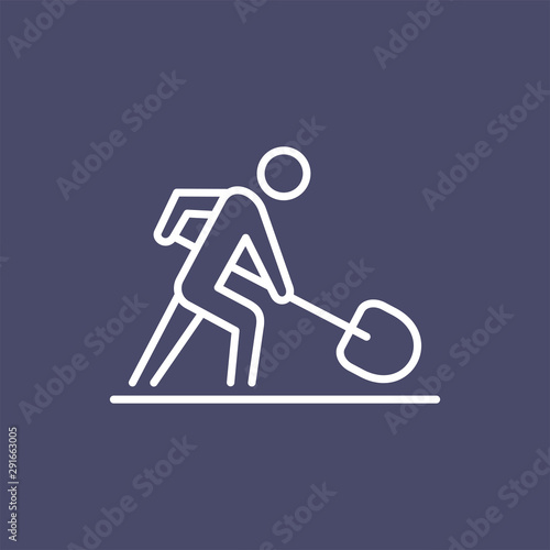 Road worker with spade sign business people icon simple line flat illustration