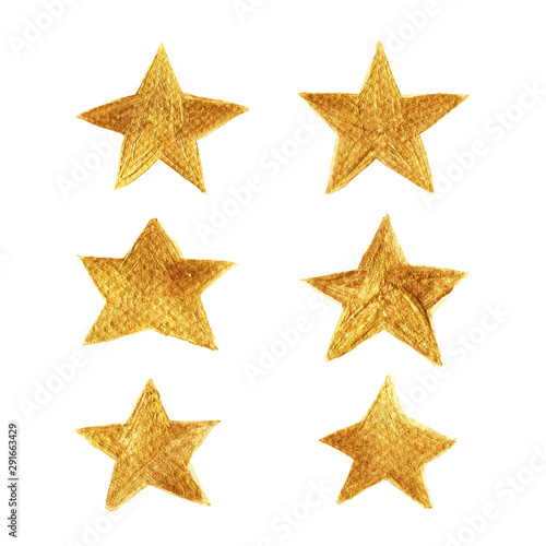 Golden star hand painted collection isolated on white background