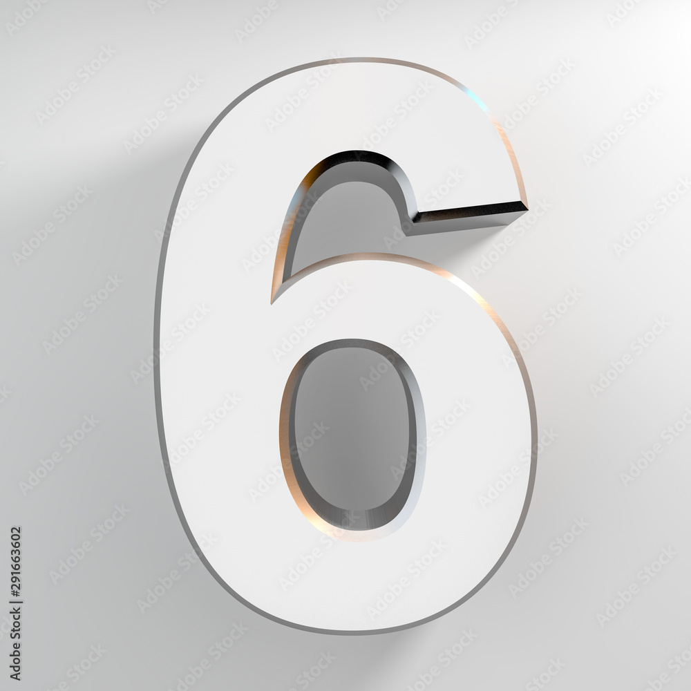 Number 6 silver color collection on white background illustration 3D rendering Number 6 silver color collection on white background illustration 3D rendering