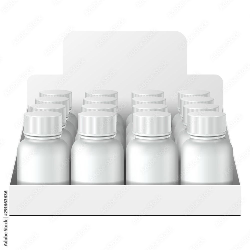 Mockup Display Holder Box Cardboard Filled Blank With Bottles, Cans, Jars. Vitamins, nutritional supplements, Cosmetic. Mock Up, Template. Products On White Background Isolated. Mockup Packing. Mockup Display Holder Box Cardboard Filled Blank With Bottles, Cans, Jars. Vitamins, nutritional supplements, Cosmetic. Mock Up, Template. Products On White Background Isolated. Mockup Packing.