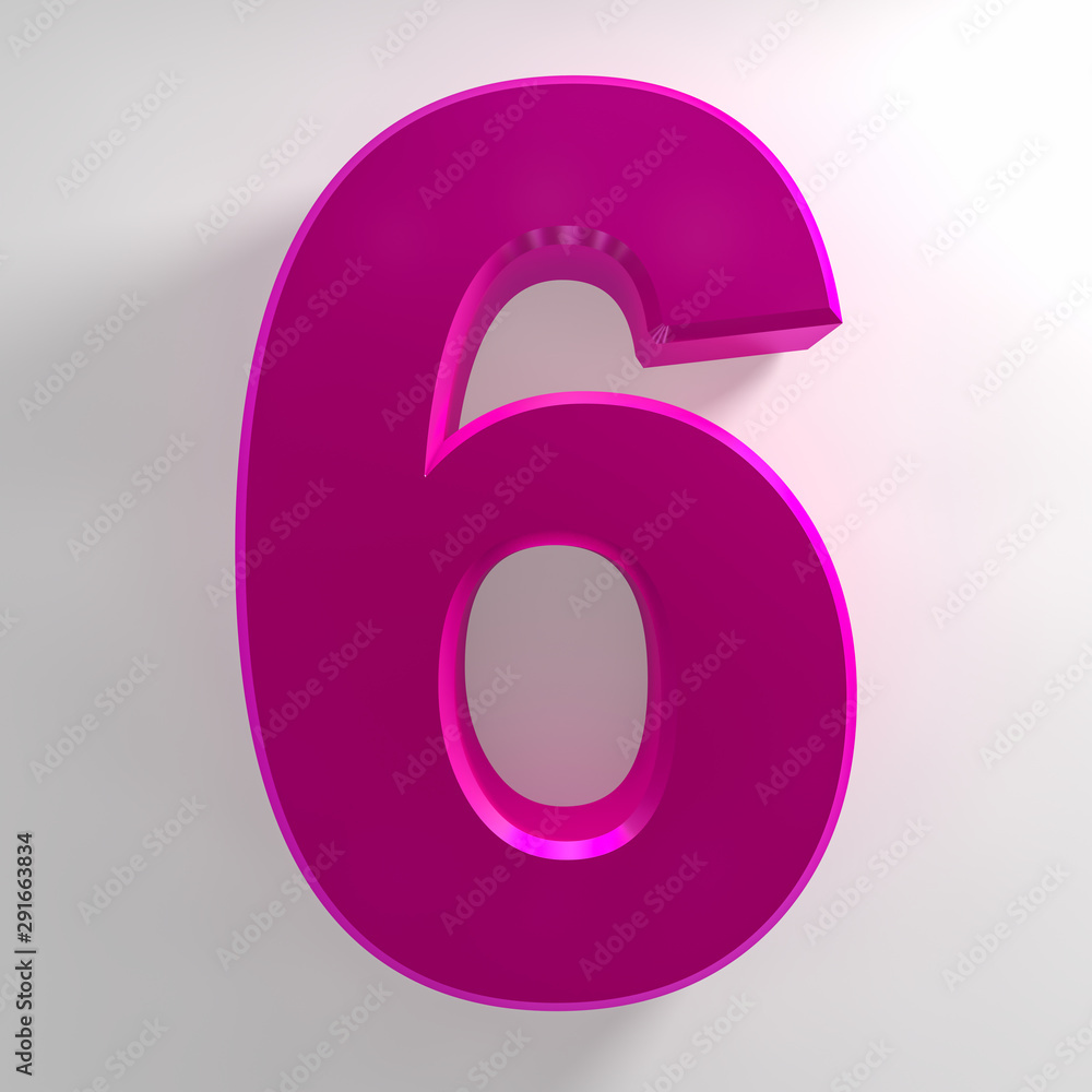 Number 6 pink color collection on white background illustration 3D rendering Number 6 pink color collection on white background illustration 3D rendering