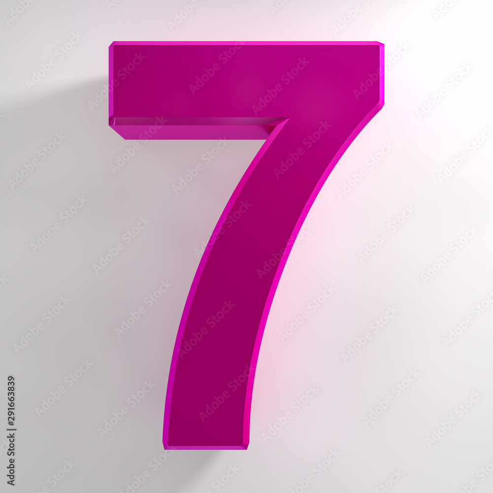 Number 7 pink color collection on white background illustration 3D rendering Number 7 pink color collection on white background illustration 3D rendering