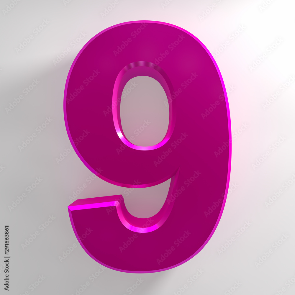 Number 9 pink color collection on white background illustration 3D rendering Number 9 pink color collection on white background illustration 3D rendering
