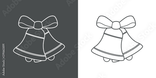 Icono plano lineal campanas y lazo en gris y blanco