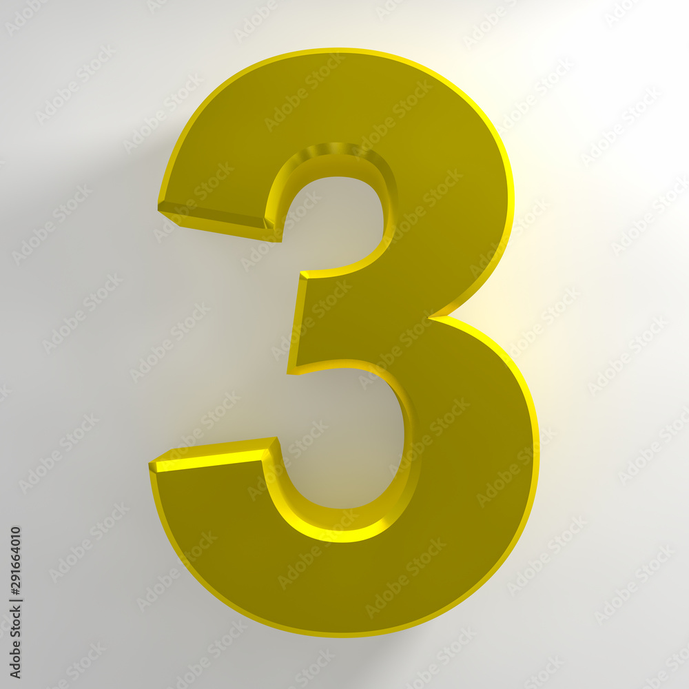 Number 3 yellow color collection on white background illustration 3D rendering Number 3 yellow color collection on white background illustration 3D rendering