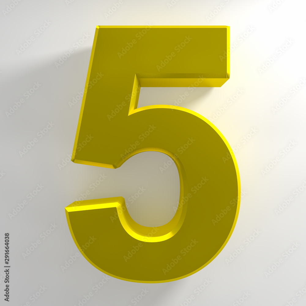 Number 5 yellow color collection on white background illustration 3D rendering Number 5 yellow color collection on white background illustration 3D rendering