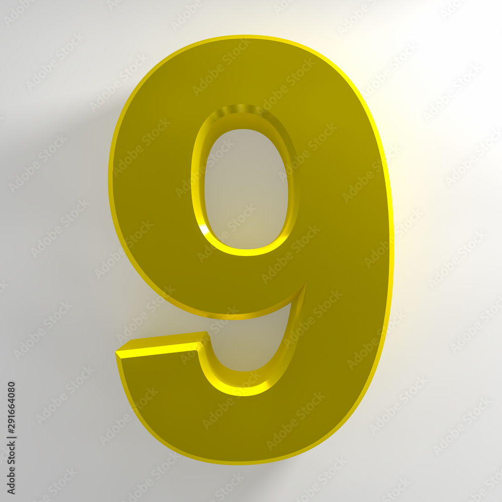 Number 9 yellow color collection on white background illustration 3D rendering Number 9 yellow color collection on white background illustration 3D rendering