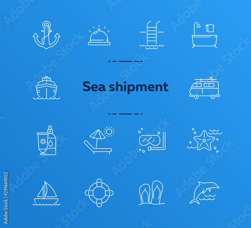 Sea tour line icon set