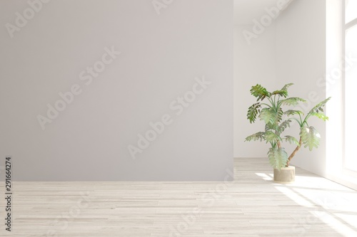 Empty room in white color. Scandinavian interior design. 3D illustration