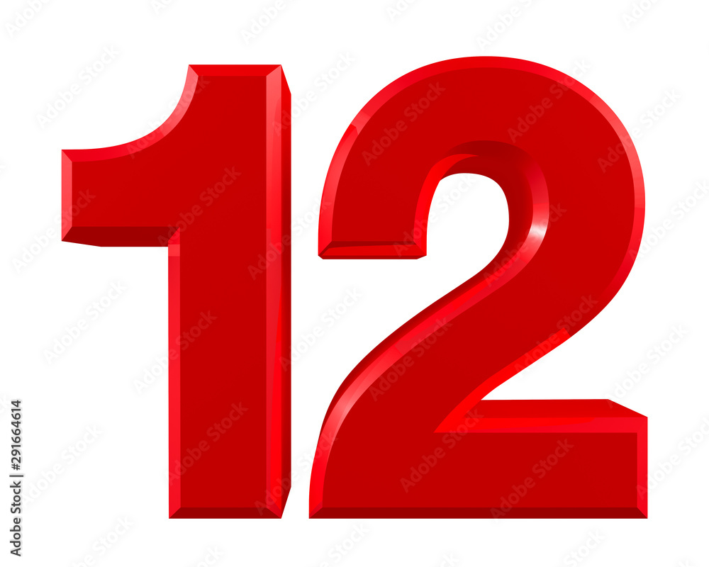 Red numbers 12 on white background illustration 3D rendering Red numbers 12 on white background illustration 3D rendering