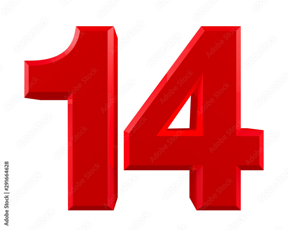 Obraz premium Red numbers 14 on white background illustration 3D rendering