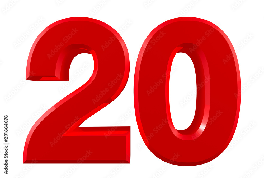 Red numbers 20 on white background illustration 3D rendering Red numbers 20 on white background illustration 3D rendering
