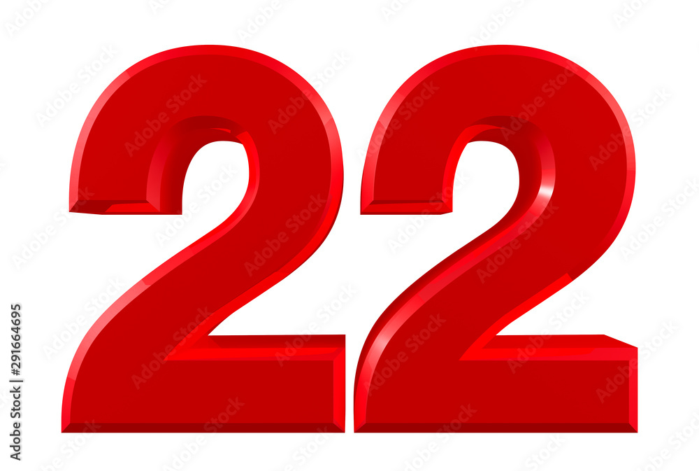 Red numbers 22 on white background illustration 3D rendering Red numbers 22 on white background illustration 3D rendering