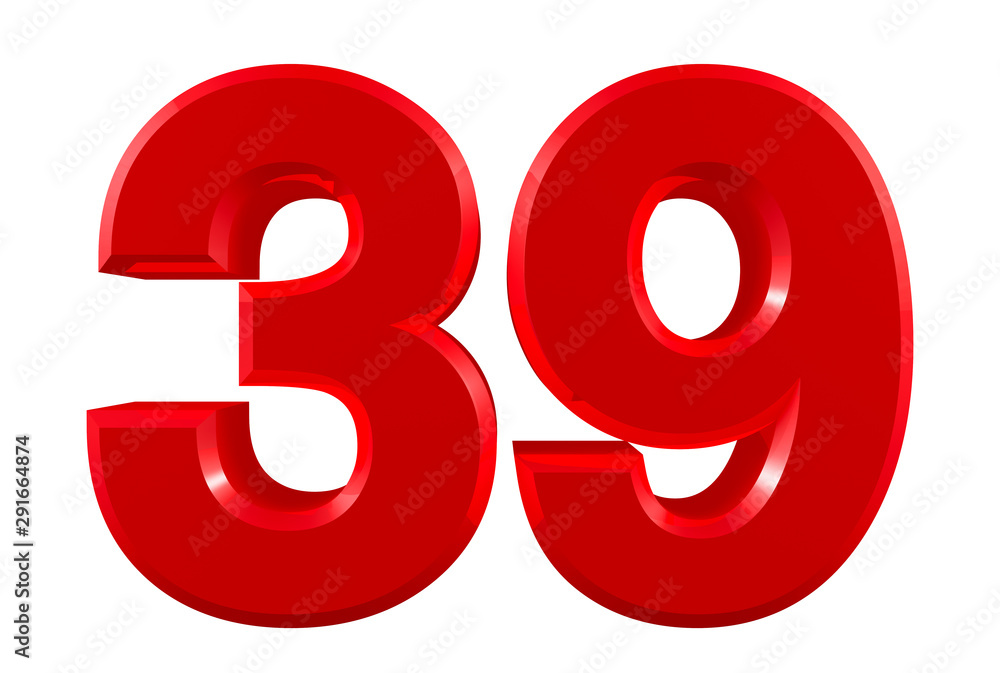 Red numbers 39 on white background illustration 3D rendering Red numbers 39 on white background illustration 3D rendering