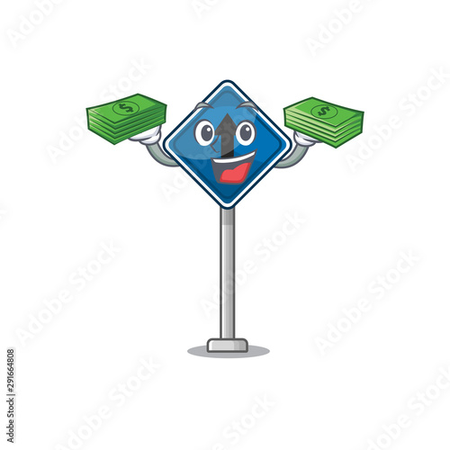 With money bag miniature mascot on shape straight ahead