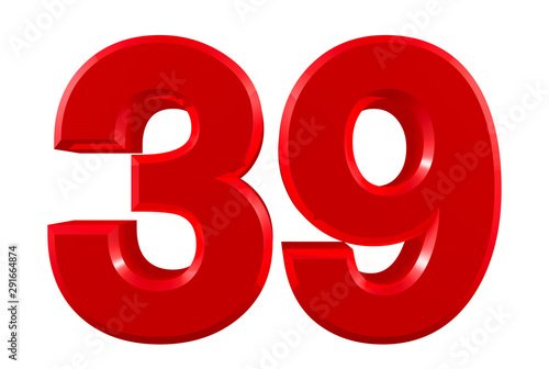 Red numbers 39 on white background illustration 3D rendering