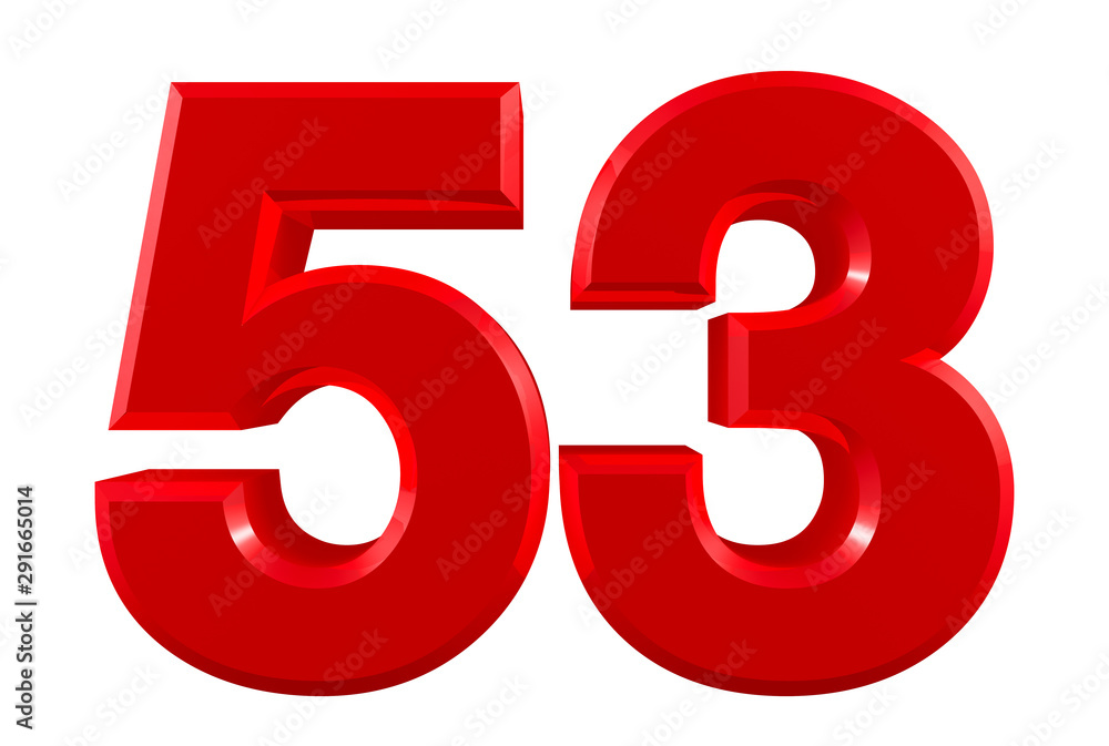 Red numbers 53 on white background illustration 3D rendering Red numbers 53 on white background illustration 3D rendering