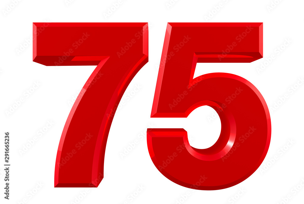 Red numbers 75 on white background illustration 3D rendering Red numbers 75 on white background illustration 3D rendering