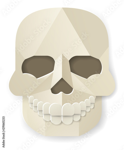 A halloween cartoon skeleton skull in a paper craft style