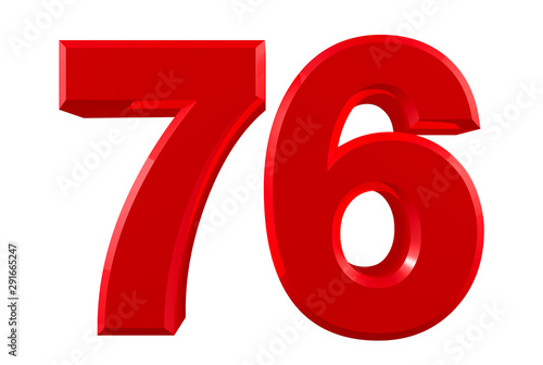 Red numbers 76 on white background illustration 3D rendering photo