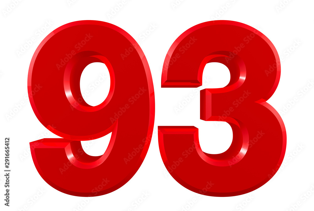 Red numbers 93 on white background illustration 3D rendering Red numbers 93 on white background illustration 3D rendering