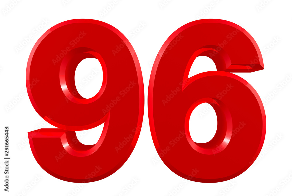 Red numbers 96 on white background illustration 3D rendering Red numbers 96 on white background illustration 3D rendering
